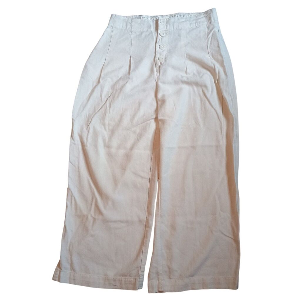 Sincerely Jules Womens Pants Sm Linen-Blend Wide-Leg Elastic Waist Ivory 27x22
